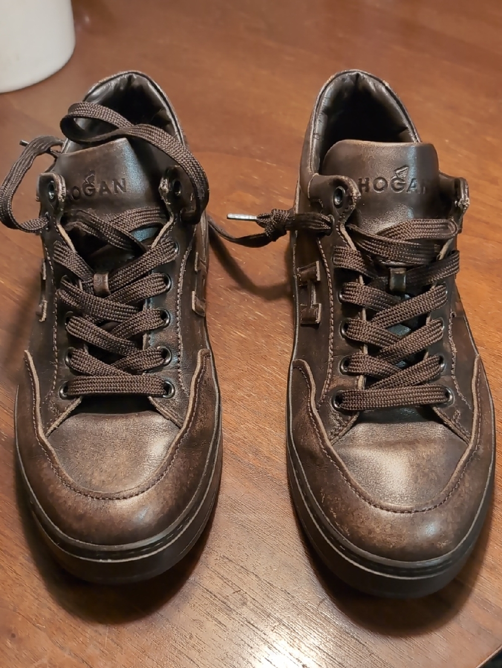Hogan Brown Leather Low-Top Sneakers